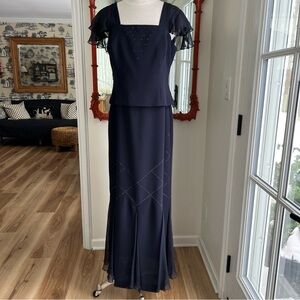 Junnie Leigh Navy Evening Dress & Jacket size 14